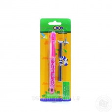 Ручка перова (закрите перо) + 2 капсули, рожевий корпус з малюнками, картонний блістер ZB.2250