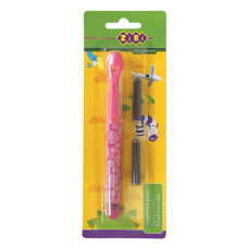 Ручка перова (відкрите перо) + 2 капсули, рожевий корпус з малюнками, картонний блістер ZB.2243