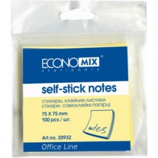 Блок паперу ECONOMIX (самоклейкі папірці 100шт) 75*100 жовті Е20932 жовт.